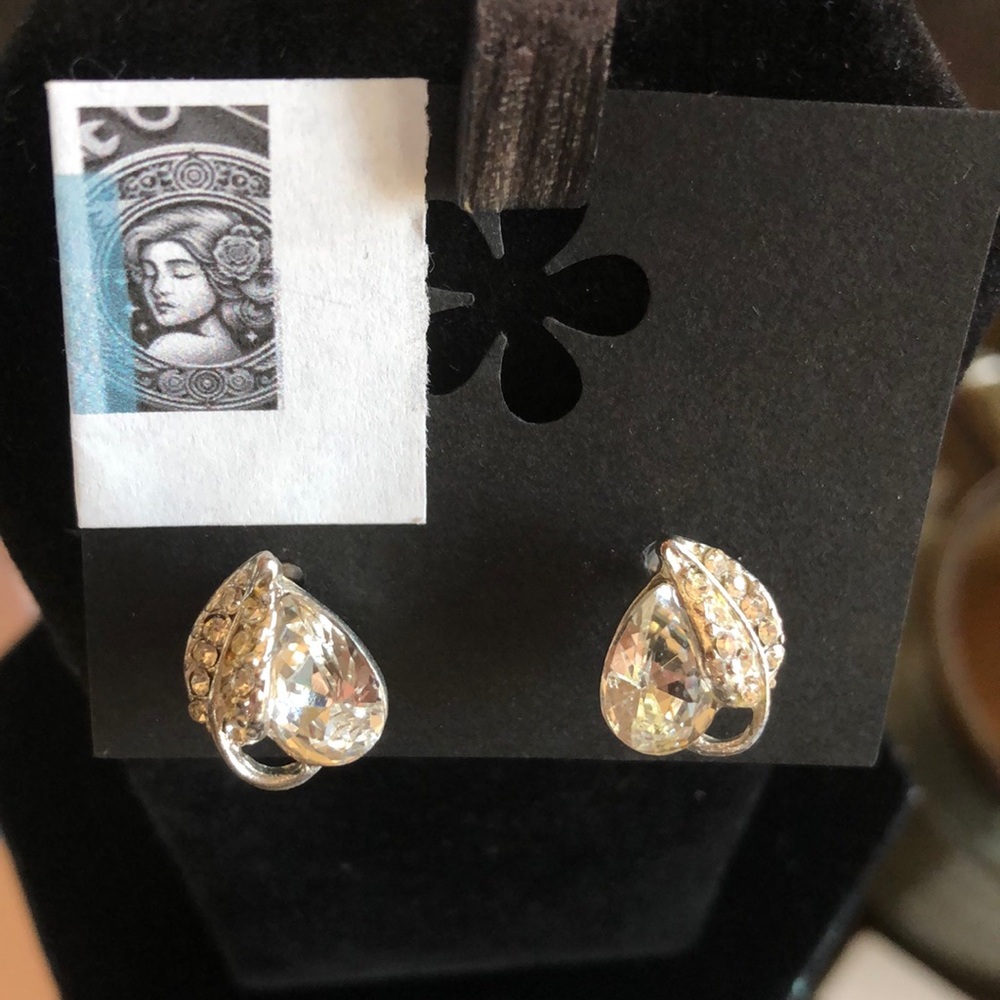 Vintage Leaf and Tear Drop Crystal Earrings